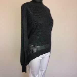 Rebecca Taylor Charcoal Open-Weave Scoop Neck Pullover